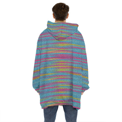 Colorful Knitted Pattern Print Hoodie Blanket