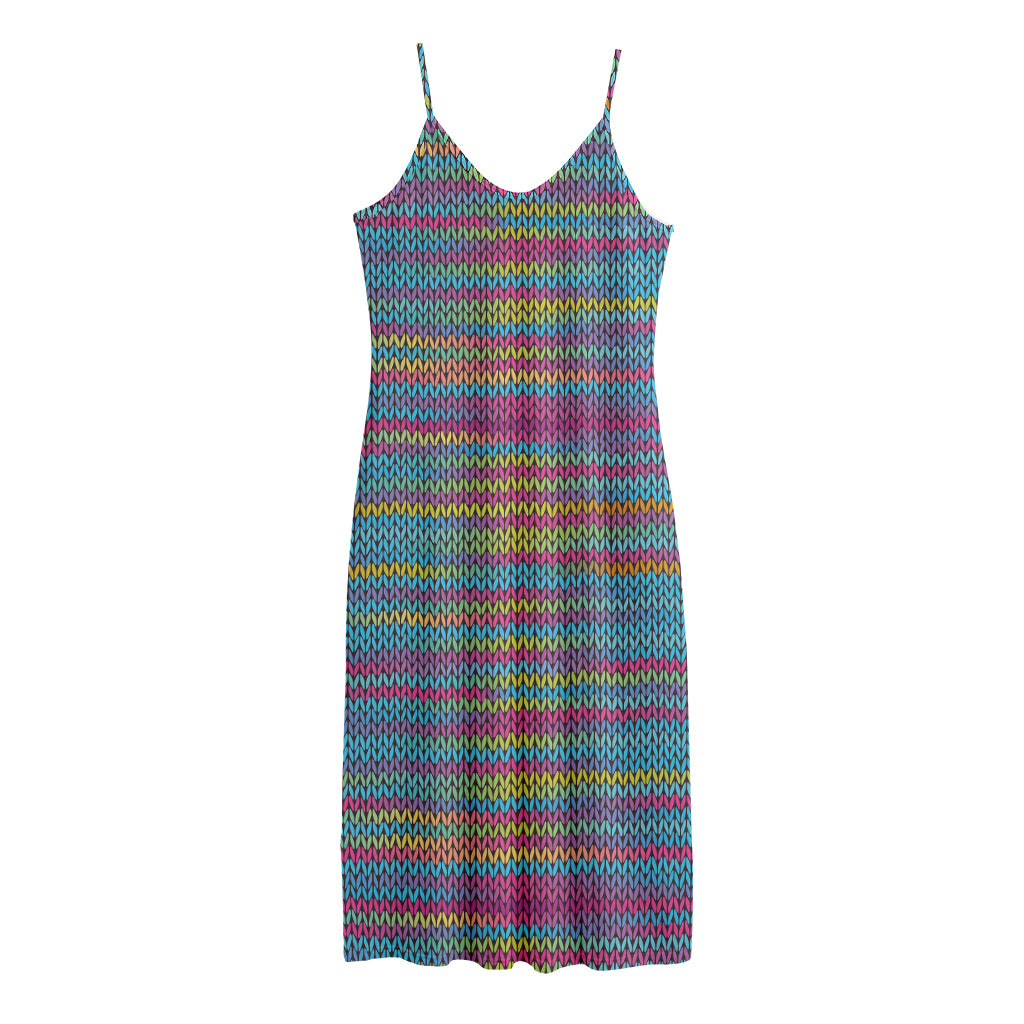 Colorful Knitted Pattern Print Jersey Midi Cami Dress