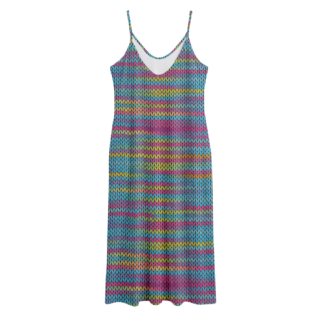 Colorful Knitted Pattern Print Jersey Midi Cami Dress