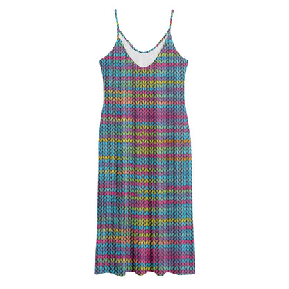 Colorful Knitted Pattern Print Jersey Midi Cami Dress