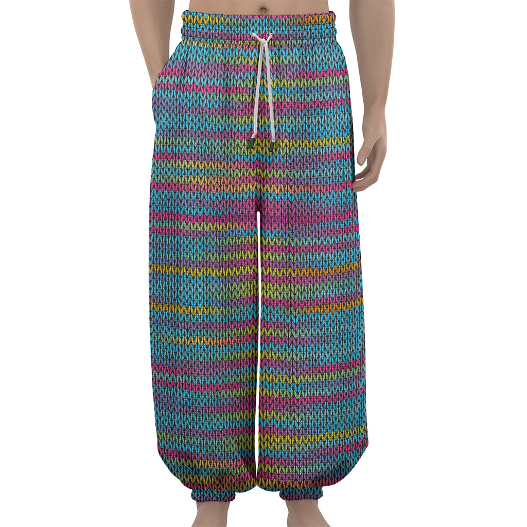 Colorful Knitted Pattern Print Lantern Pants
