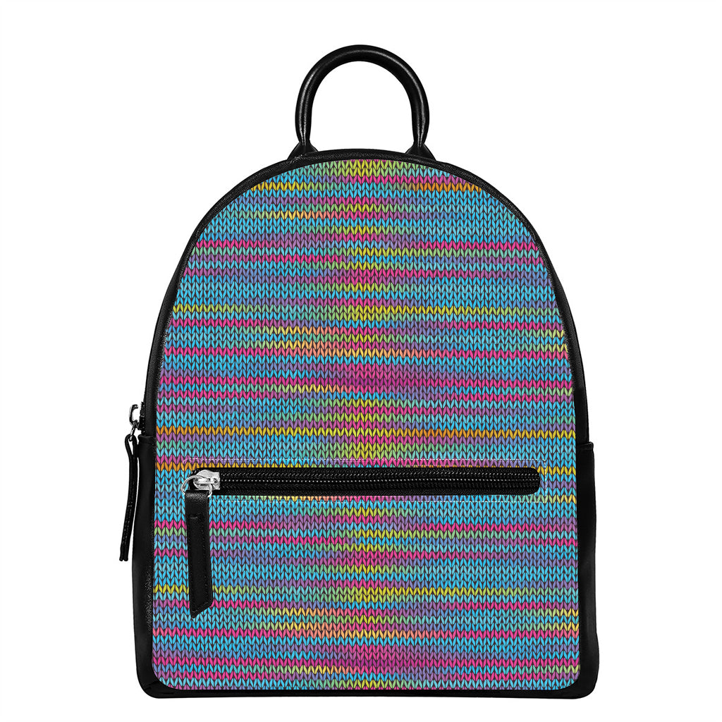 Colorful Knitted Pattern Print Leather Backpack