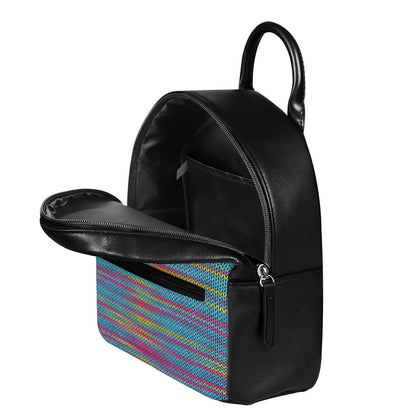 Colorful Knitted Pattern Print Leather Backpack