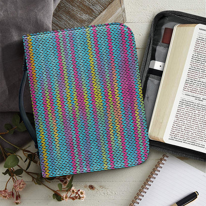 Colorful Knitted Pattern Print Leather Bible Cover