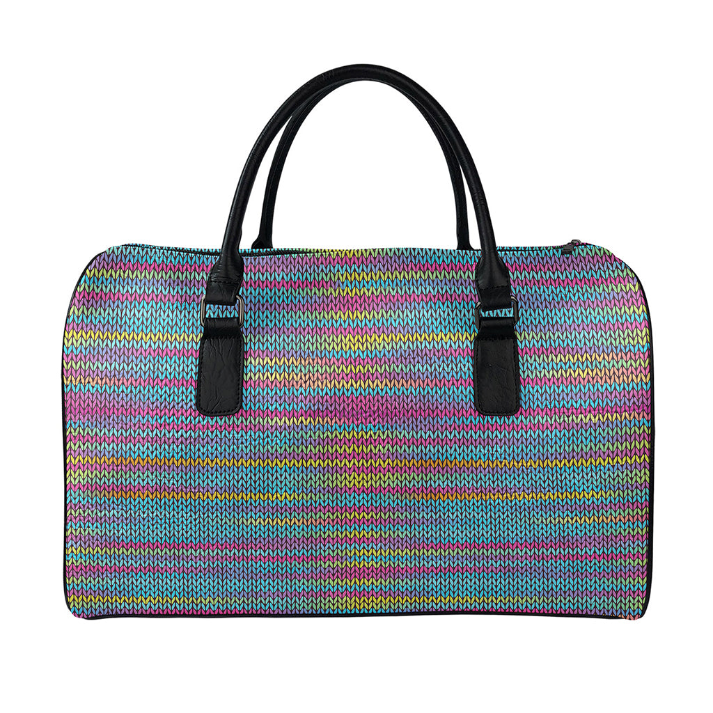 Colorful Knitted Pattern Print Leather Duffle Bag