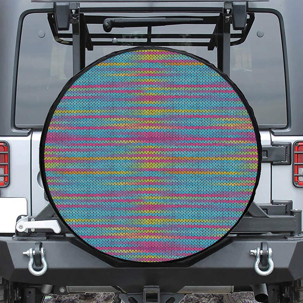 Colorful Knitted Pattern Print Leather Spare Tire Cover