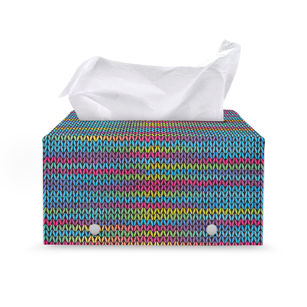 Colorful Knitted Pattern Print Leather Tissue Box Cover