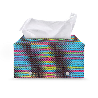 Colorful Knitted Pattern Print Leather Tissue Box Cover