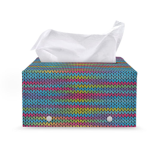 Colorful Knitted Pattern Print Leather Tissue Box Cover