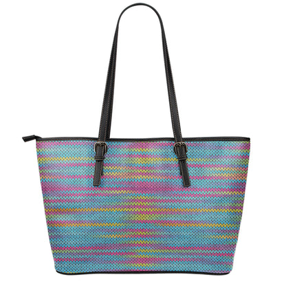Colorful Knitted Pattern Print Leather Tote Bag