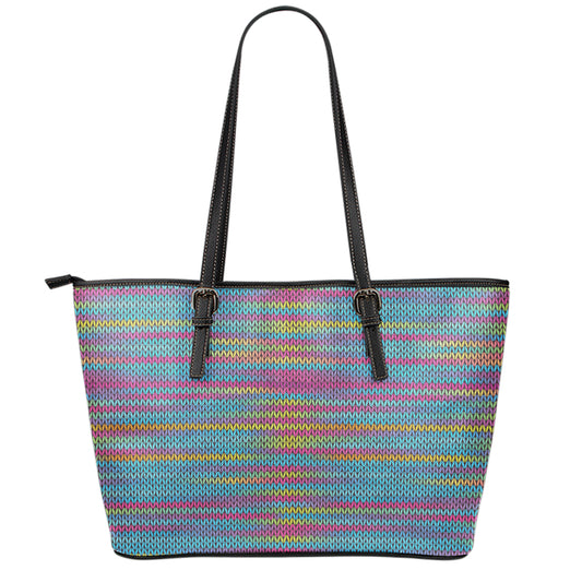 Colorful Knitted Pattern Print Leather Tote Bag