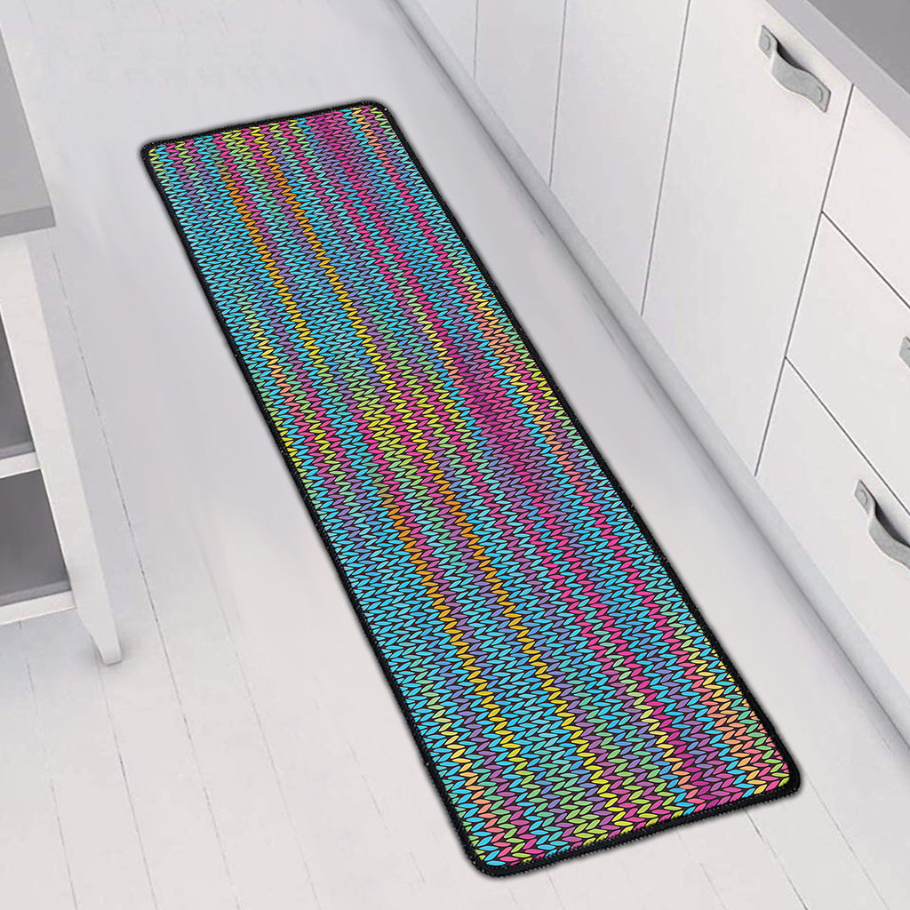 Colorful Knitted Pattern Print Long Kitchen Mat
