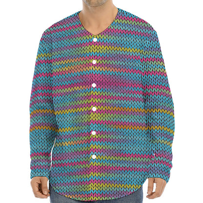 Colorful Knitted Pattern Print Long Sleeve Baseball Jersey