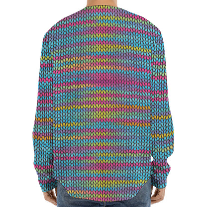 Colorful Knitted Pattern Print Long Sleeve Baseball Jersey