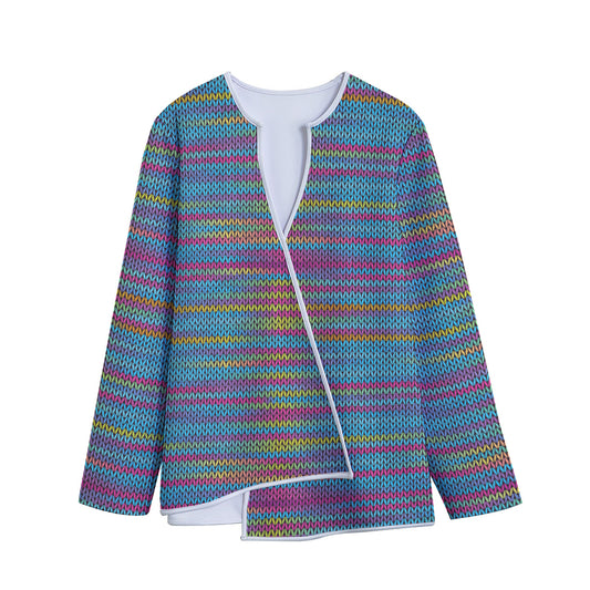 Colorful Knitted Pattern Print Long Sleeve Short Coat
