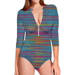 Colorful Knitted Pattern Print Long Sleeve Swimsuit