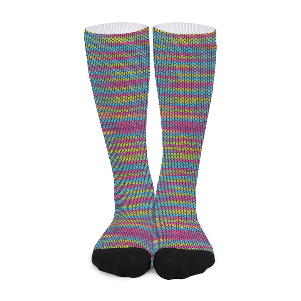 Colorful Knitted Pattern Print Long Socks