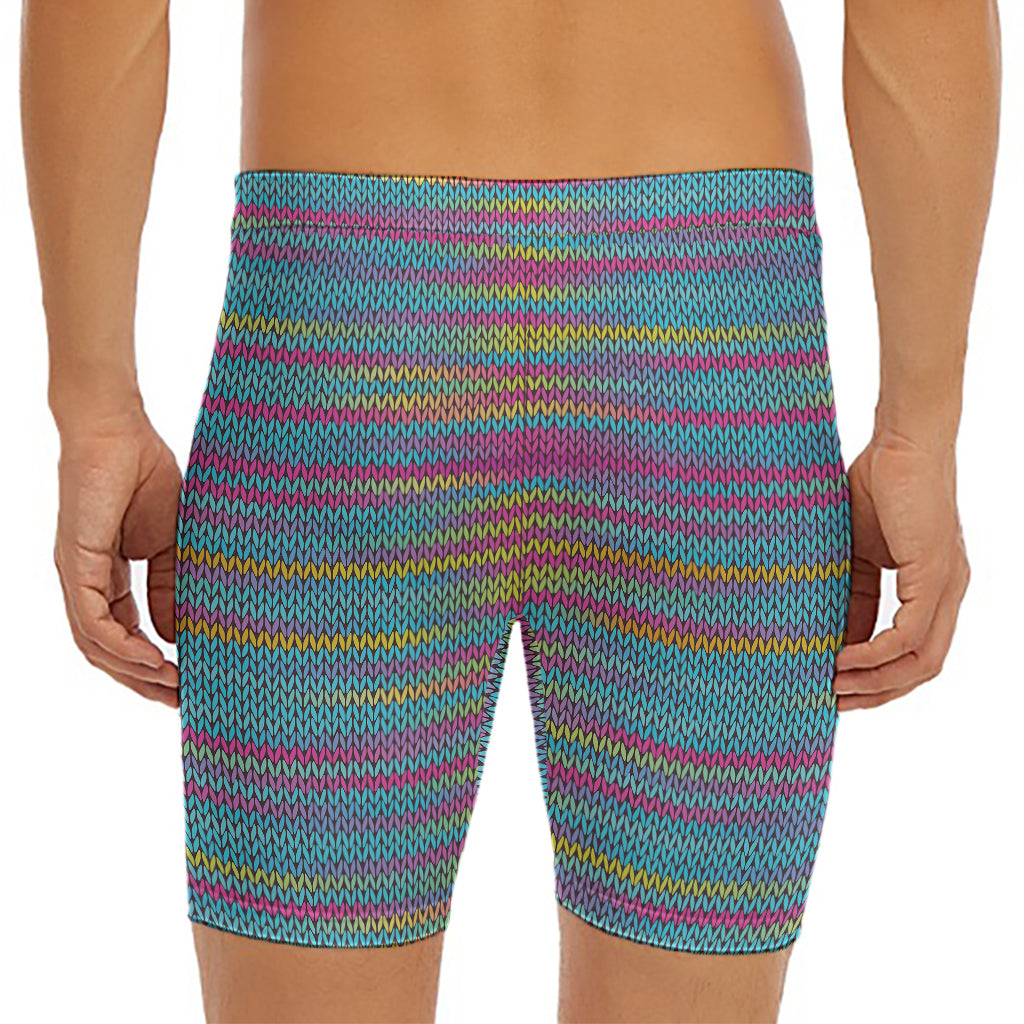 Colorful Knitted Pattern Print Men's Long Boxer Briefs