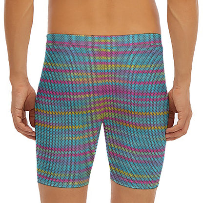 Colorful Knitted Pattern Print Men's Long Boxer Briefs