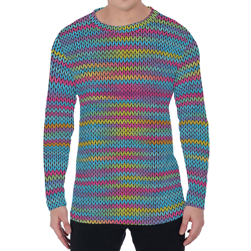 Colorful Knitted Pattern Print Men's Long Sleeve T-Shirt