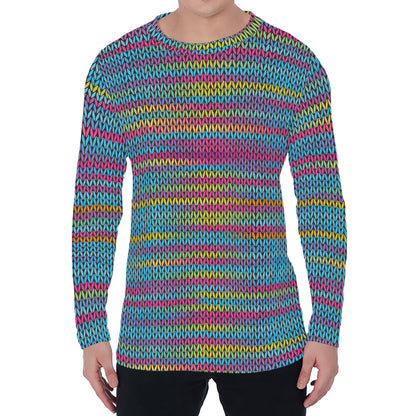 Colorful Knitted Pattern Print Men's Long Sleeve T-Shirt