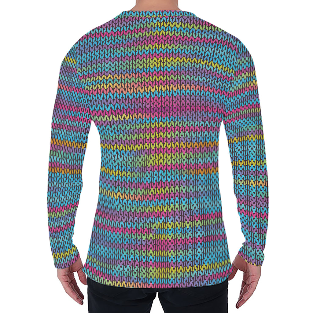 Colorful Knitted Pattern Print Men's Long Sleeve T-Shirt