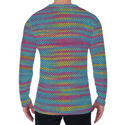 Colorful Knitted Pattern Print Men's Long Sleeve T-Shirt