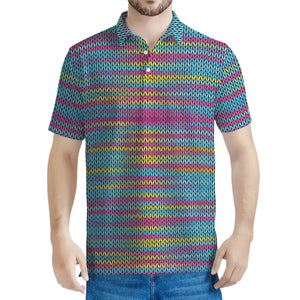 Colorful Knitted Pattern Print Men's Polo Shirt