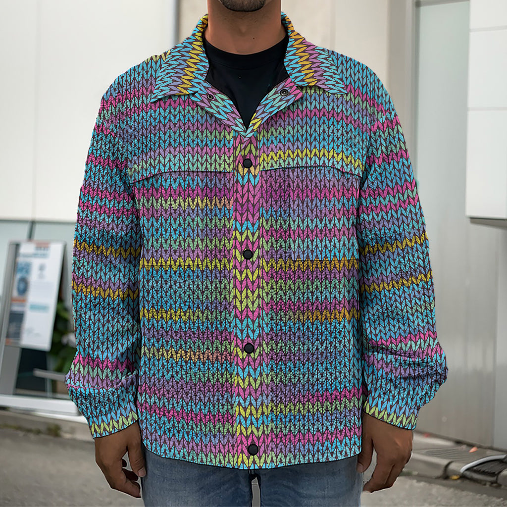 Colorful Knitted Pattern Print Men's Shirt Jacket