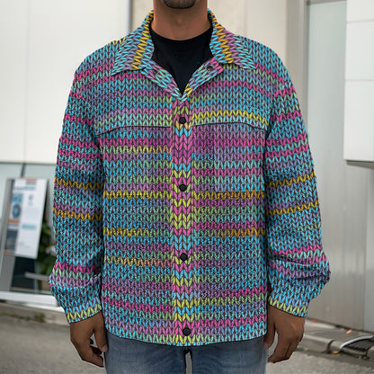 Colorful Knitted Pattern Print Men's Shirt Jacket