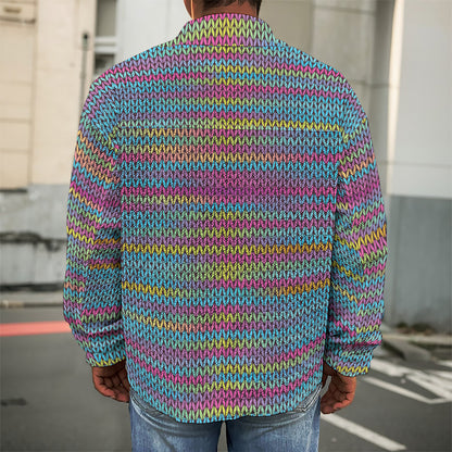 Colorful Knitted Pattern Print Men's Shirt Jacket