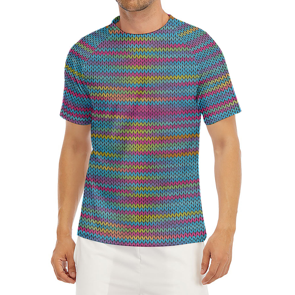 Colorful Knitted Pattern Print Men's Short Sleeve Rash Guard