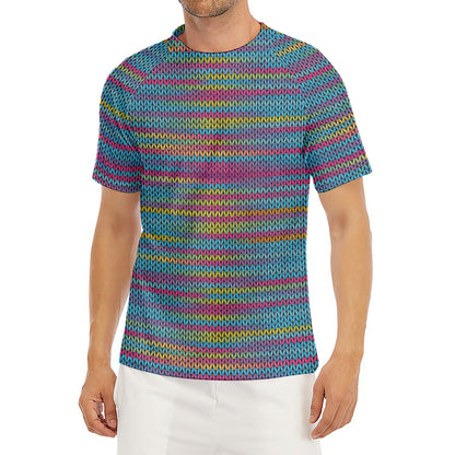 Colorful Knitted Pattern Print Men's Short Sleeve Rash Guard