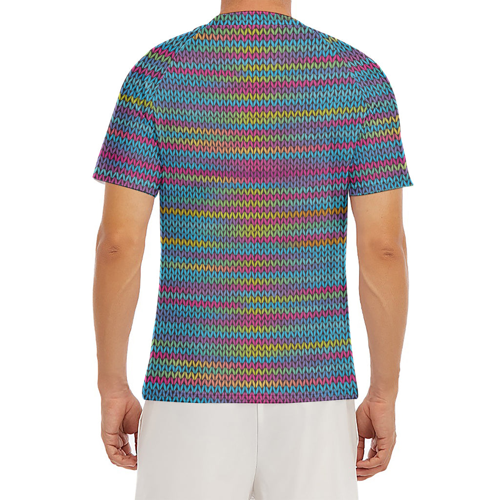 Colorful Knitted Pattern Print Men's Short Sleeve Rash Guard