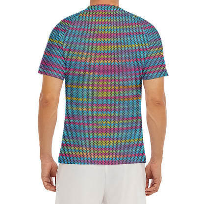 Colorful Knitted Pattern Print Men's Short Sleeve Rash Guard
