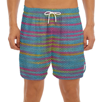 Colorful Knitted Pattern Print Men's Split Running Shorts
