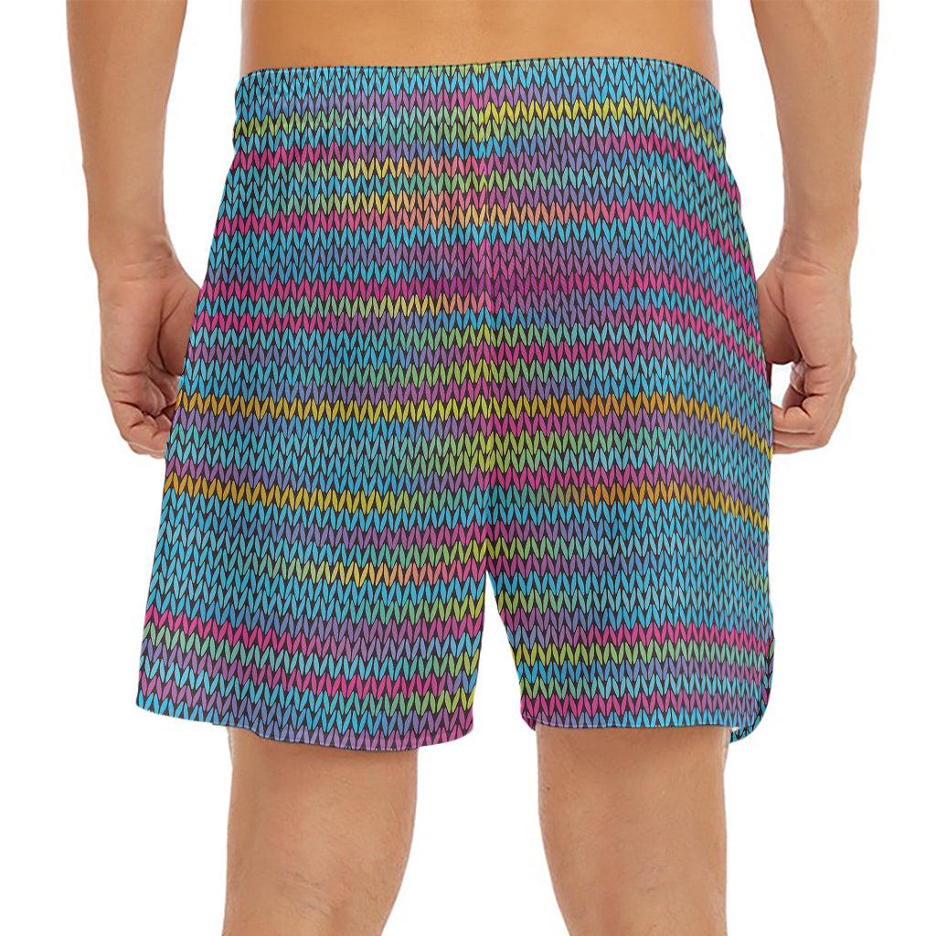 Colorful Knitted Pattern Print Men's Split Running Shorts