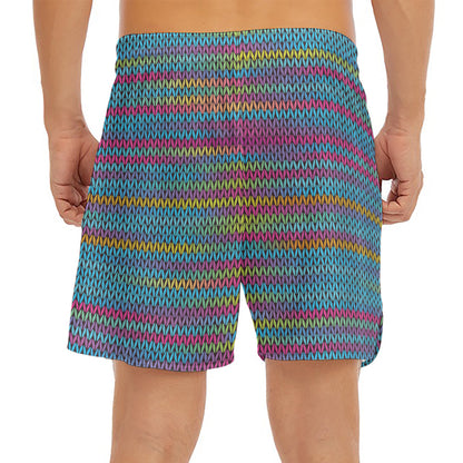 Colorful Knitted Pattern Print Men's Split Running Shorts