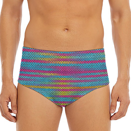 Colorful Knitted Pattern Print Men's Triangle Swim Briefs