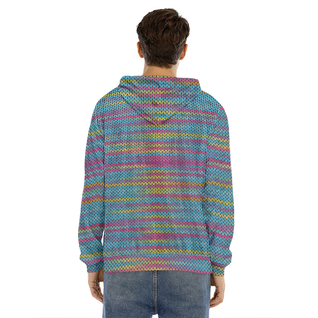 Colorful Knitted Pattern Print Men's Velvet Pullover Hoodie