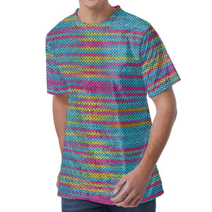 Colorful Knitted Pattern Print Men's Velvet T-Shirt