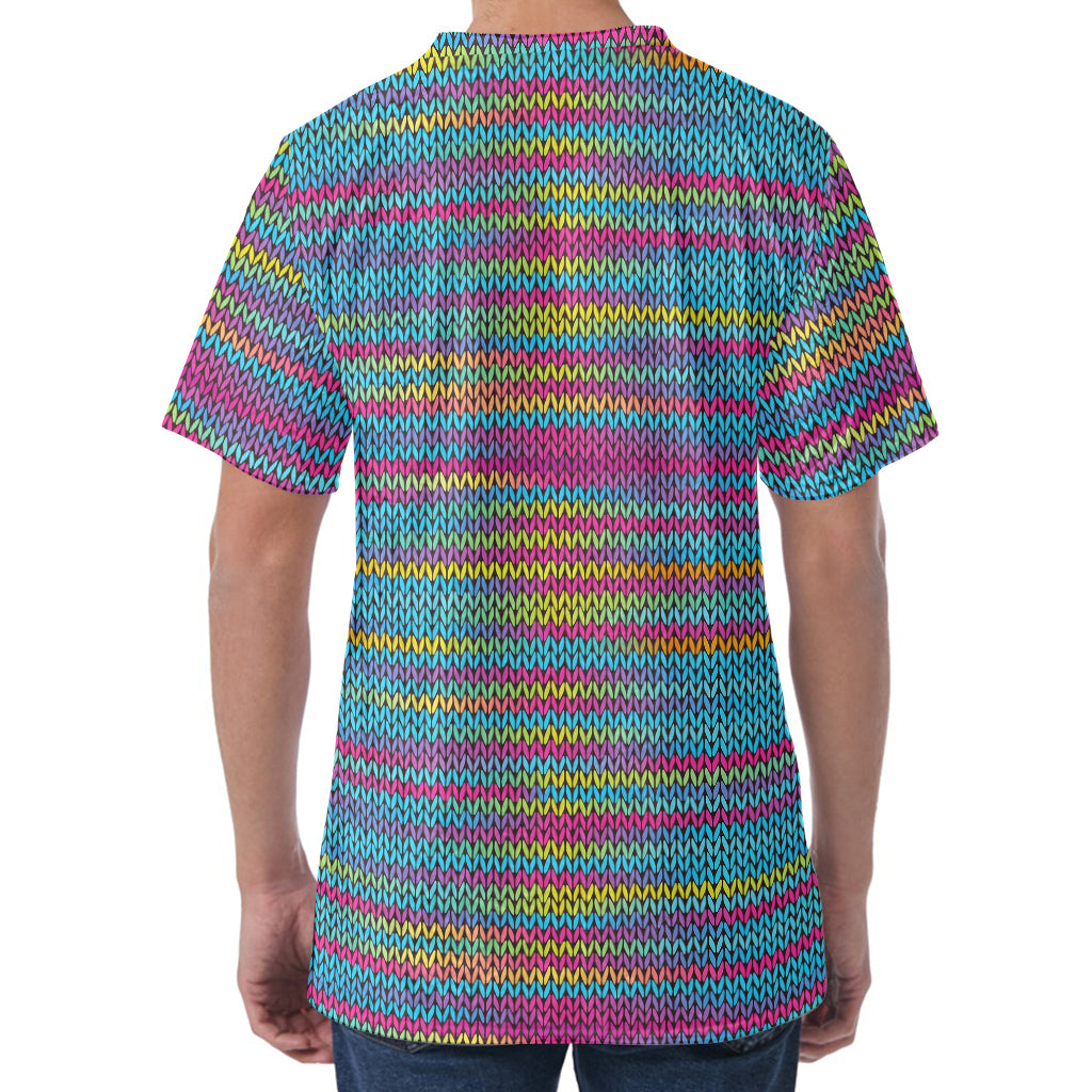 Colorful Knitted Pattern Print Men's Velvet T-Shirt