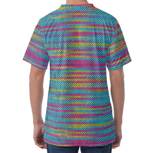 Colorful Knitted Pattern Print Men's Velvet T-Shirt