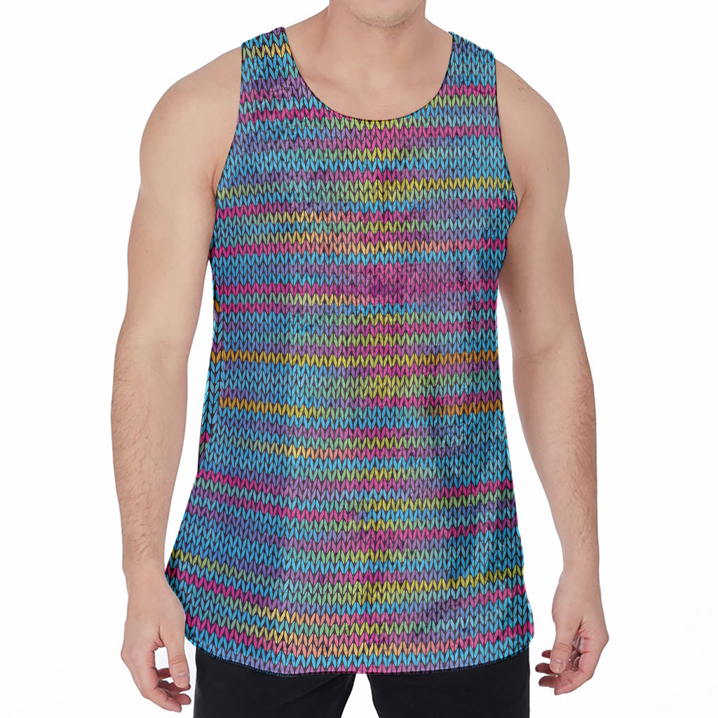 Colorful Knitted Pattern Print Men's Velvet Tank Top