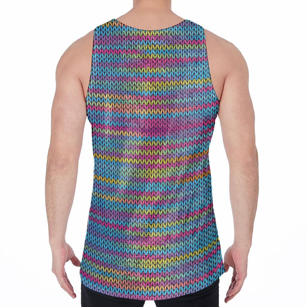 Colorful Knitted Pattern Print Men's Velvet Tank Top