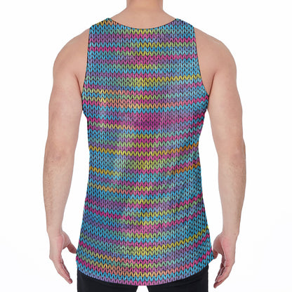 Colorful Knitted Pattern Print Men's Velvet Tank Top