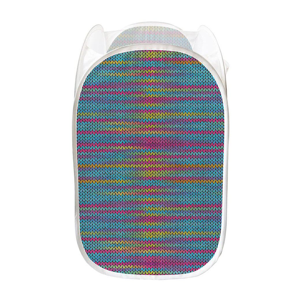 Colorful Knitted Pattern Print Mesh Laundry Hamper