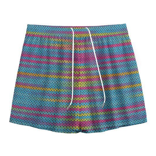 Colorful Knitted Pattern Print Mesh Shorts