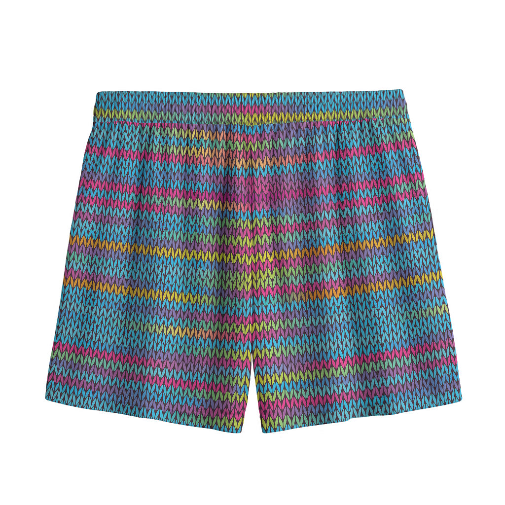 Colorful Knitted Pattern Print Mesh Shorts