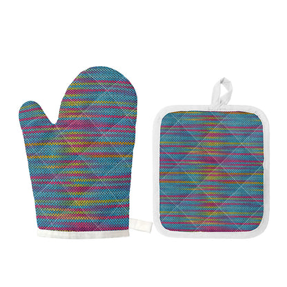 Colorful Knitted Pattern Print Oven Mitt And Pot Holder Set